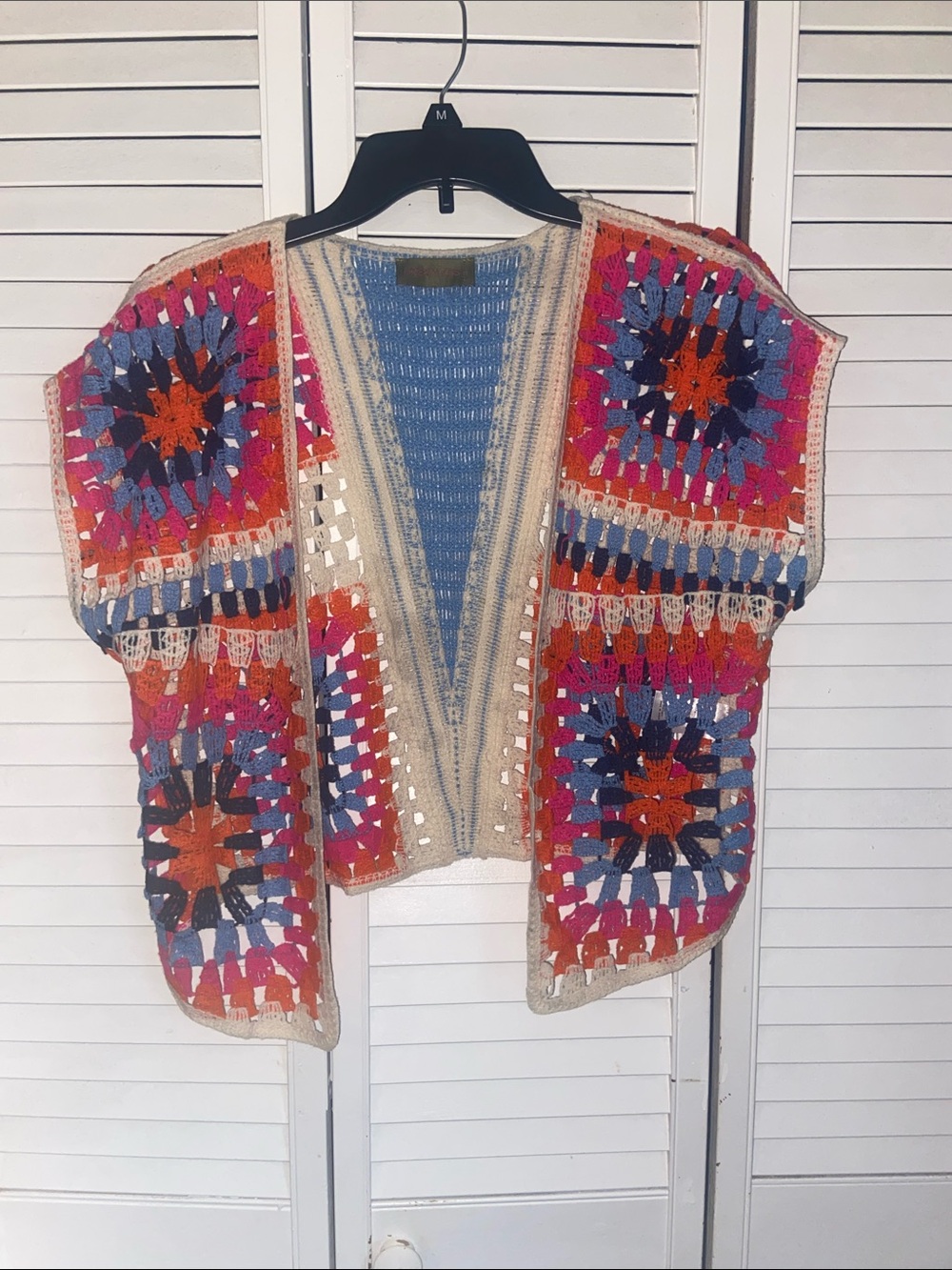 Crochet Open-Front Cardigan Vest - Multicolor